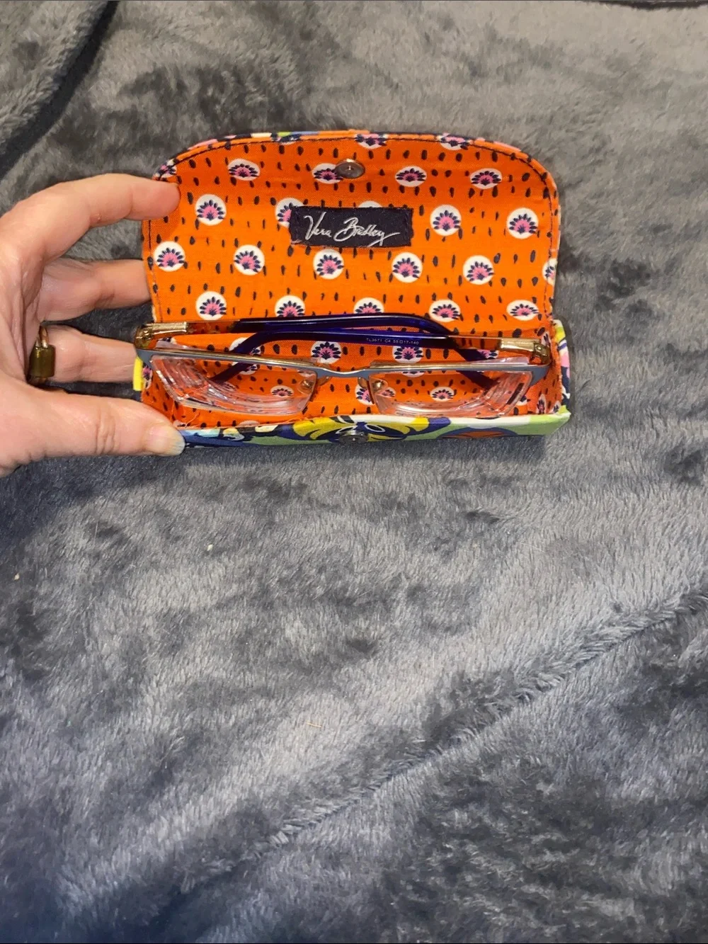 Vera Bradley Floral Fold-Over Glasses Case in Pink, Orange, Navy and Green